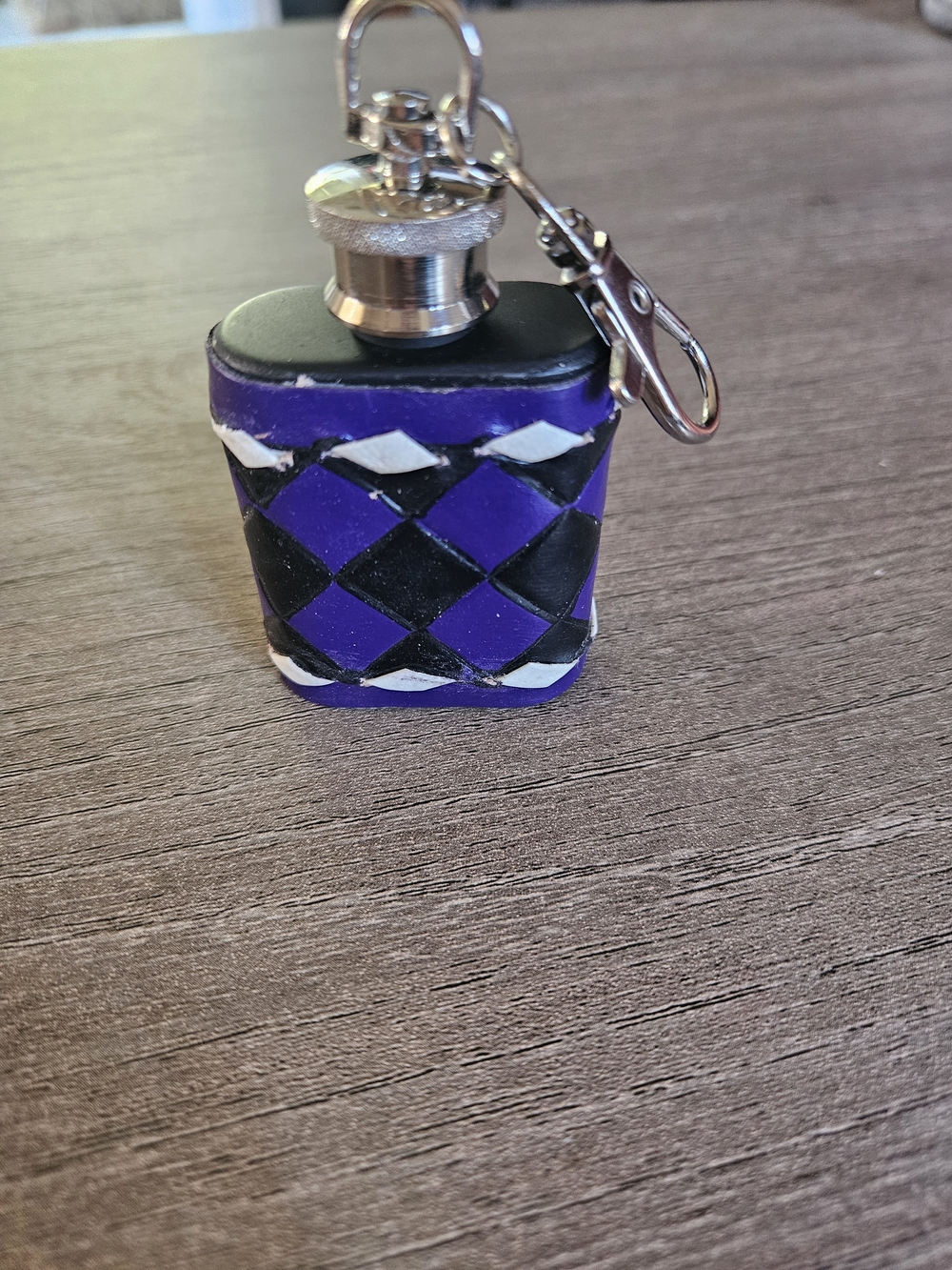 Purple and Black Diamond Pattern Keychain Flask - NWOT